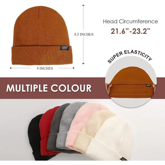 Unisex  Imported Elastic Cotton Knitted Cuffed Satin Lined Winter Beanie Hat - Picture 5 of 6